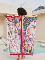Colorblock Floral Print V Neck Maxi Cover Up