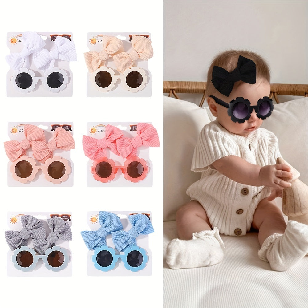 3 Piece Baby Girl Outfit Set with Bowknot Hair Clips and Sunglasses