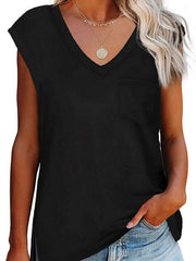 Women's V Neck Tank Top Loose Side Slit Tunic Cami