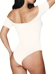 Off Shoulder Bodysuit Short Sleeve Slim Jumpsuit