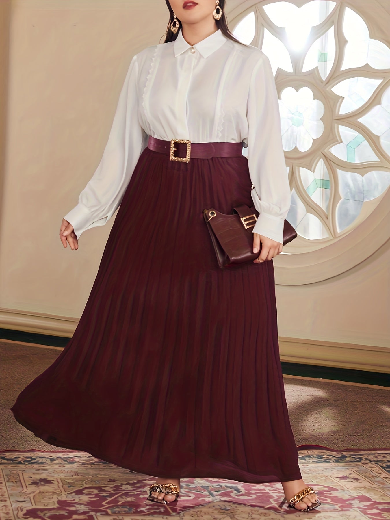 Solid Elastic High Rise Pleated Maxi Skirt Plus Size