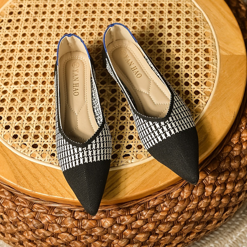 Women's Knitted Pointed Toe Flat Shoes Soft Sole Slip On Casual Flats