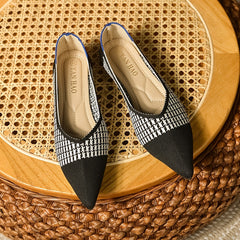 Women's Knitted Pointed Toe Flat Shoes Soft Sole Slip On Casual Flats