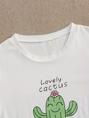 Cactus Print Pajama Set Short Sleeve T-shirt & Shorts