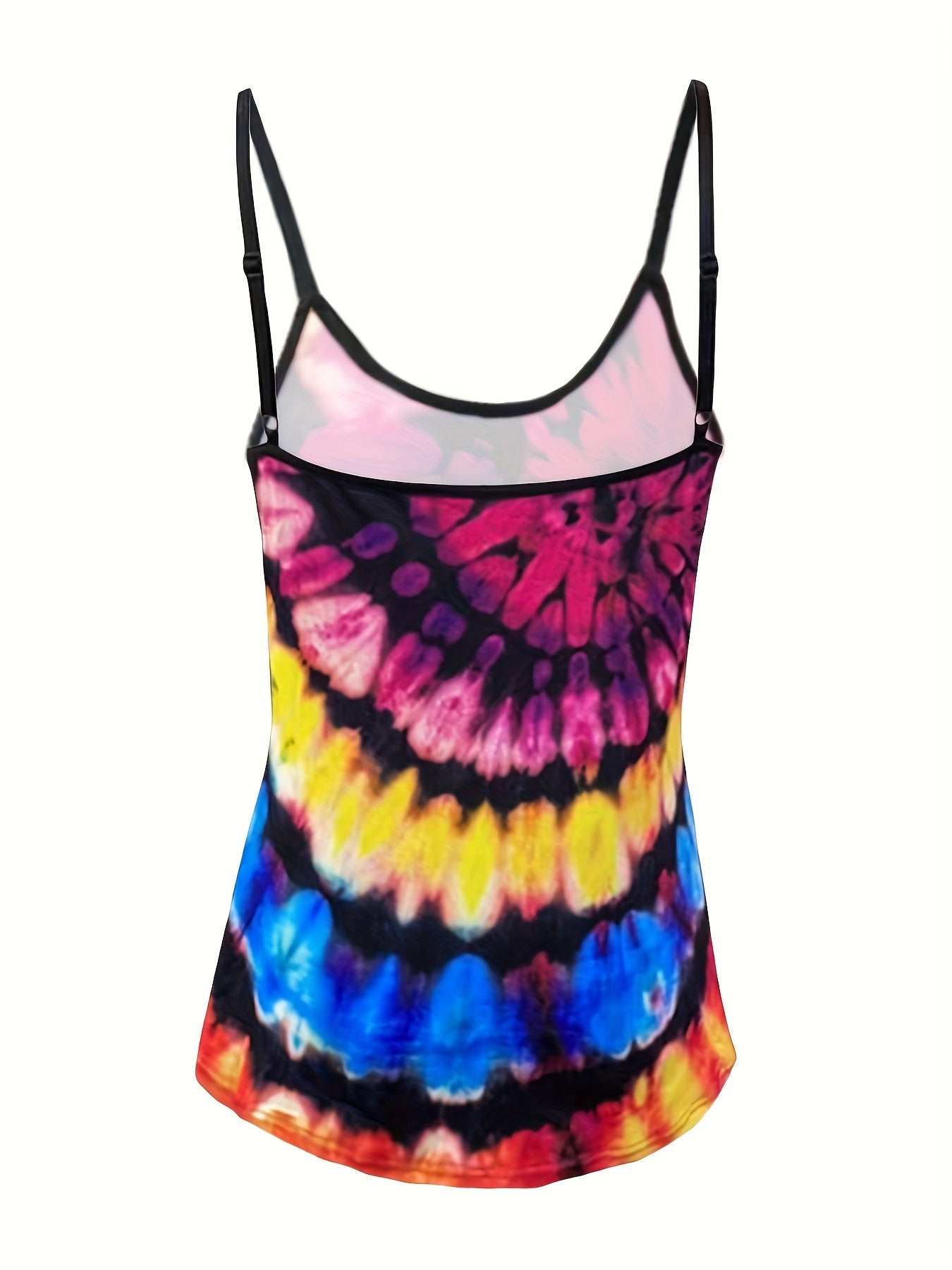 Tie Dye Spaghetti Strap Fitness Top Round Neck Stretchy Activewear