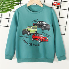 Boys Cars Print Crew Neck Sweatshirt