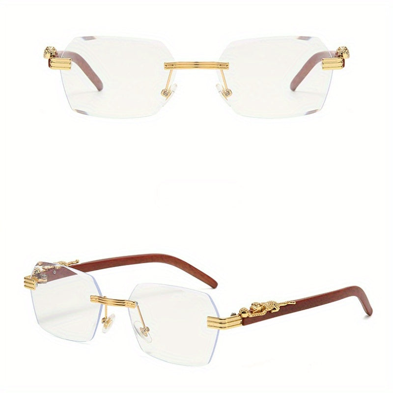 Square Rimless Sunglasses Metal Leopard Decor UV400