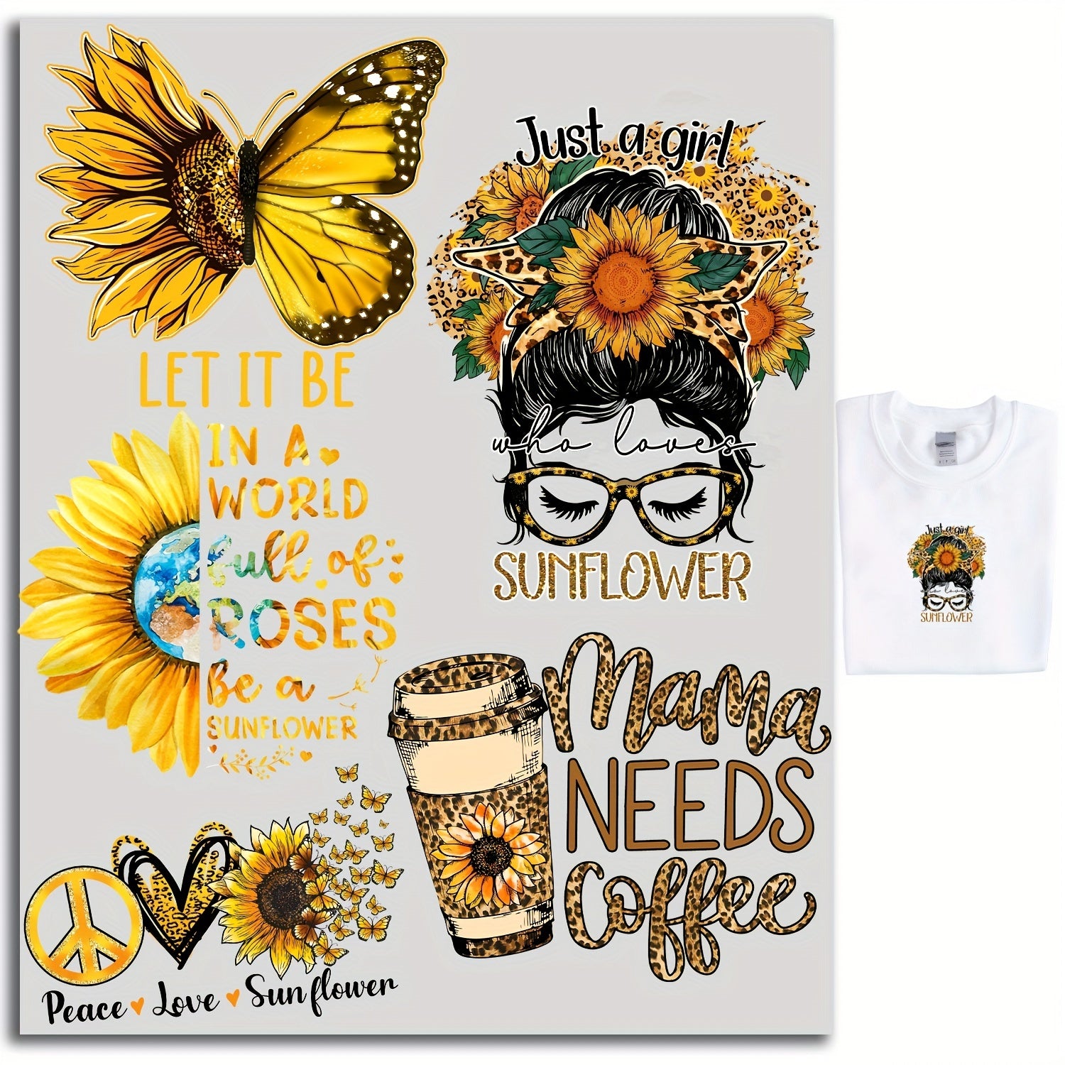 5Pcs Sunflowers Iron On Transfers for T Shirts - Spring Heat Transfer Sticker