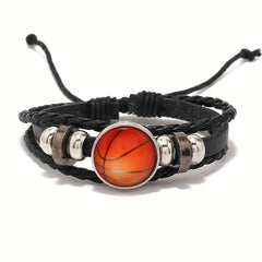 Sporty Style Handwoven Bracelet Basketball Football Beads Charm Woven Rope
