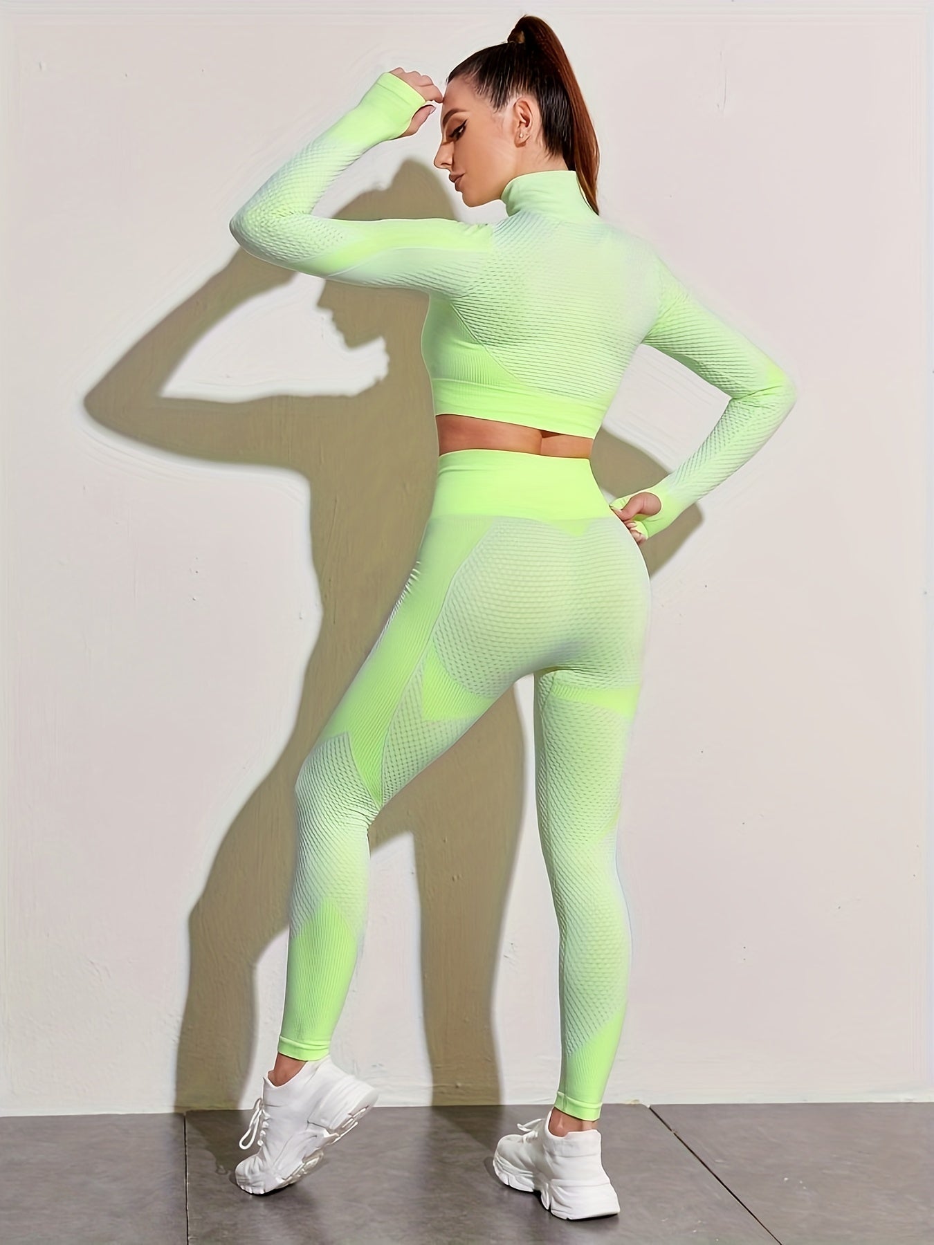 Zipper Yoga Top & Running Leggings Set for Women