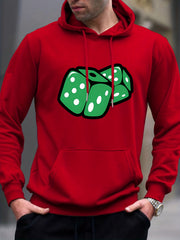 Cartoon Dice Print Hoodie Men's Graphic Pullover Hooded Sweatshirt
