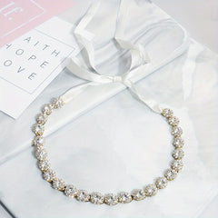 Crystal Headband Rhinestone Head Piece Satin Ribbon Hair Accessories