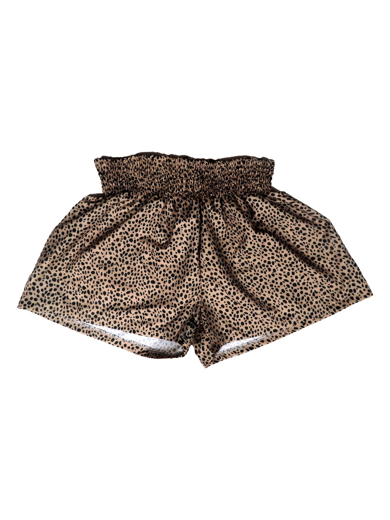 Leopard Print Shirred Waist Shorts for Women