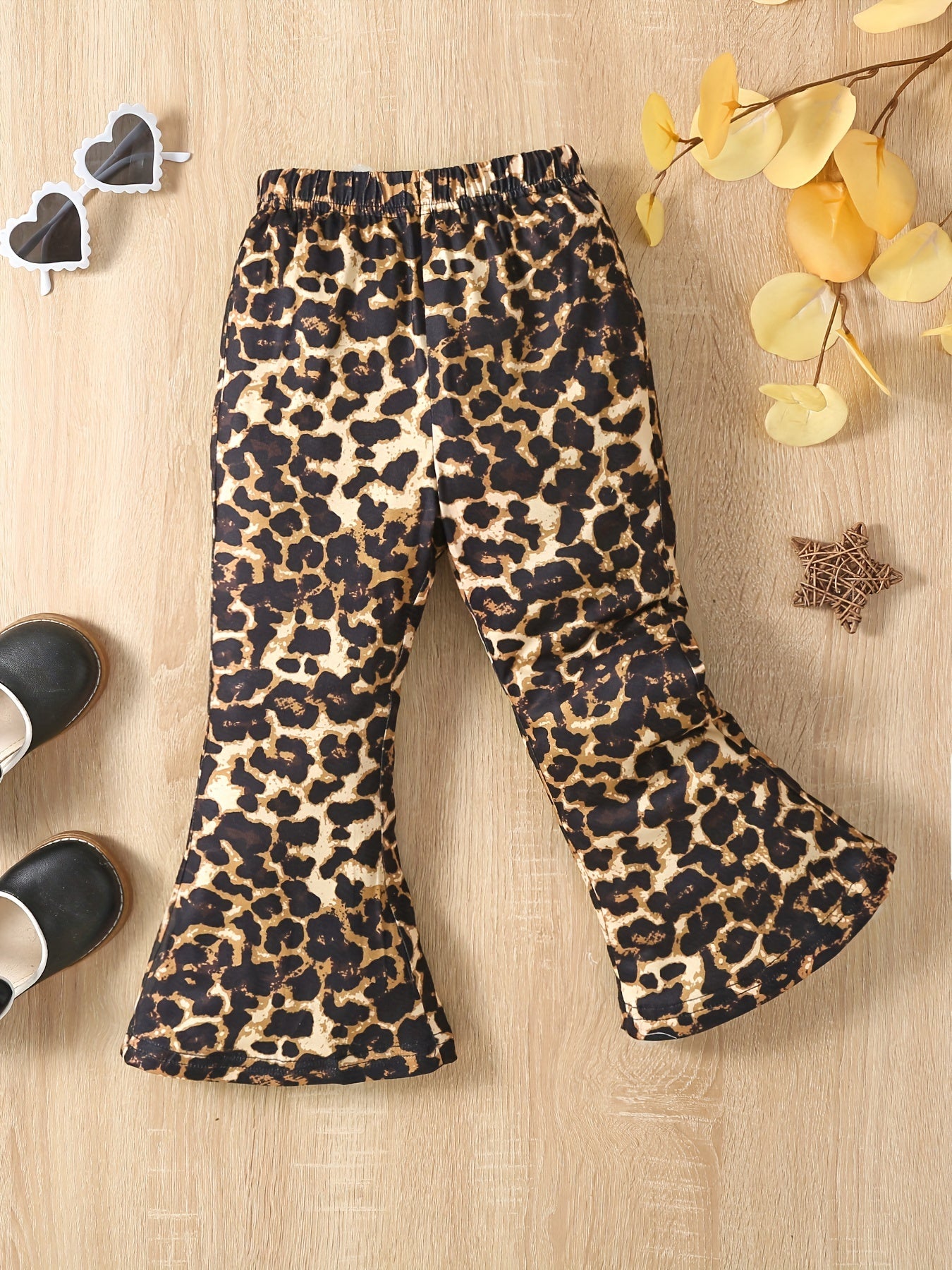 Girls Animal Print Bell Bottom Pants Elastic Waist Comfy Flared Pants