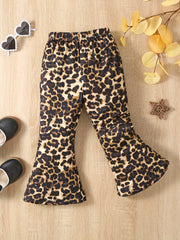 Girls Animal Print Bell Bottom Pants Elastic Waist Comfy Flared Pants