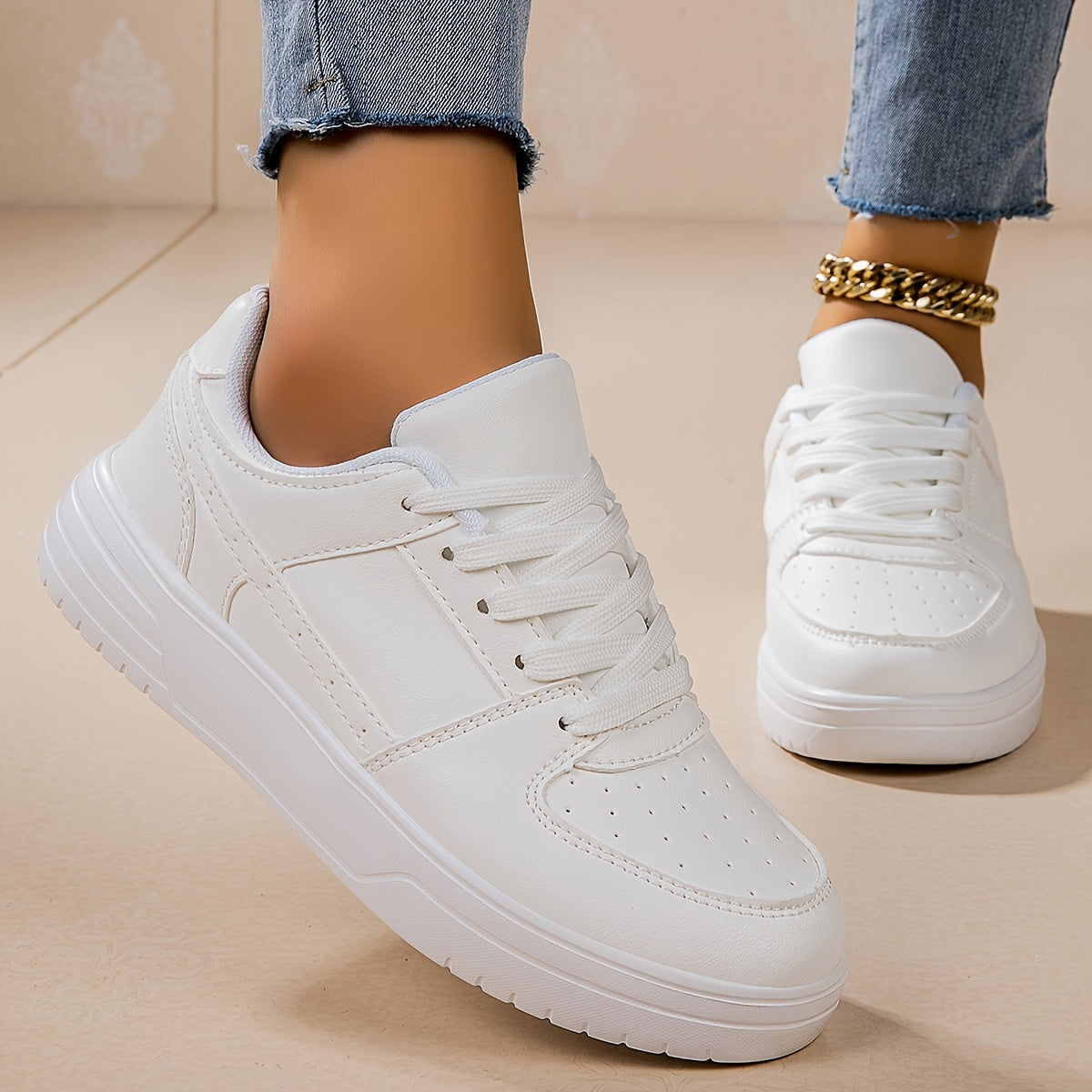 Faux Leather Flat Skate Shoes Non Slip Outdoor Sneakers