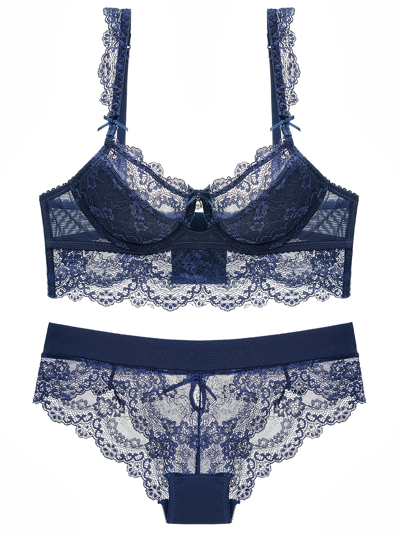 Lace Thin Cup Lingerie Set Breathable Semi Sheer Knitted Fabric Intimates