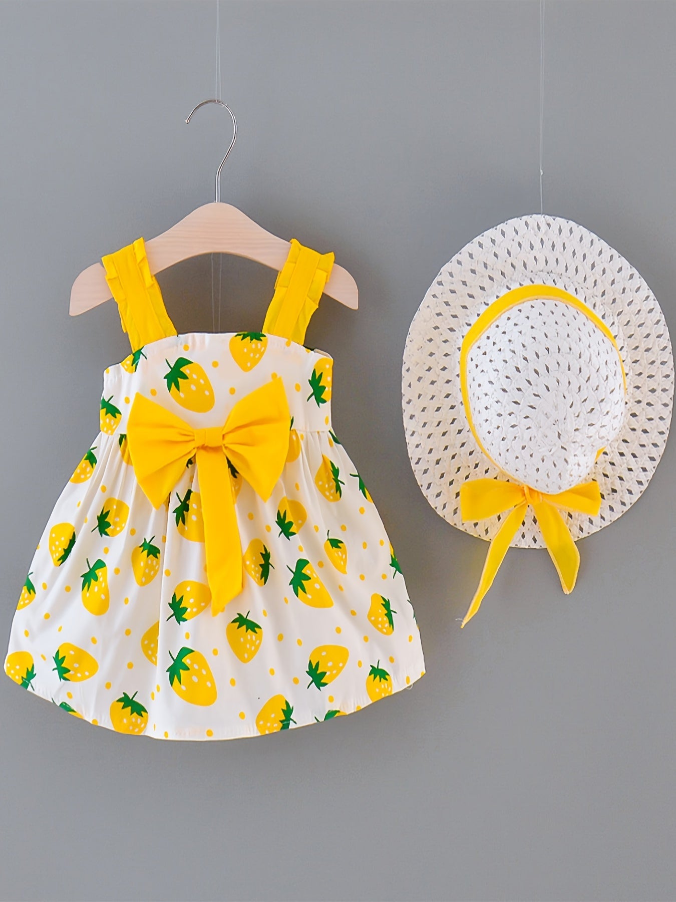Baby Girls Strawberry Print Beach Dress with Hat