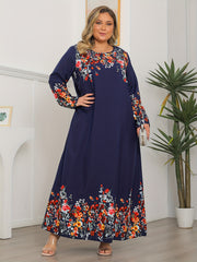 Romantic Abaya Dress Women's Plus Floral Print Long Sleeve