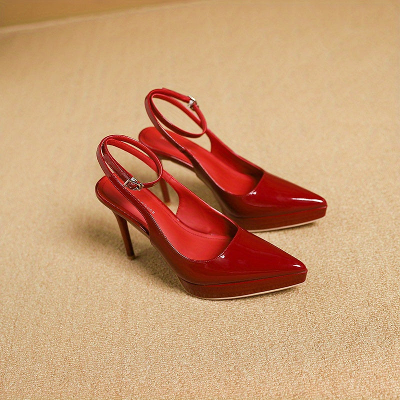 Solid Stiletto Heels Ankle Strap Slingback Pumps