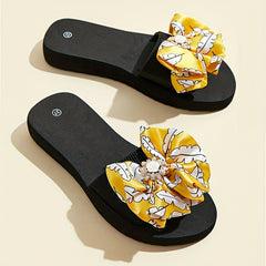 Women's Rhinestone & Bowknot Sandals Summer Thick Sole Slip On Shoes