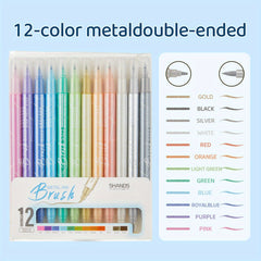 Dual Head Metallic Marker Pen Soft Brush & Fine Tip for Art Journaling