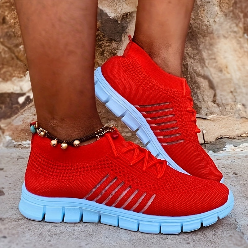 Women's Breathable Knit Sneakers Lightweight Low Top Lace Up Shoes
