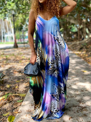 V Neck Cami Maxi Dress Graphic Print Women's Plus Slight Stretch