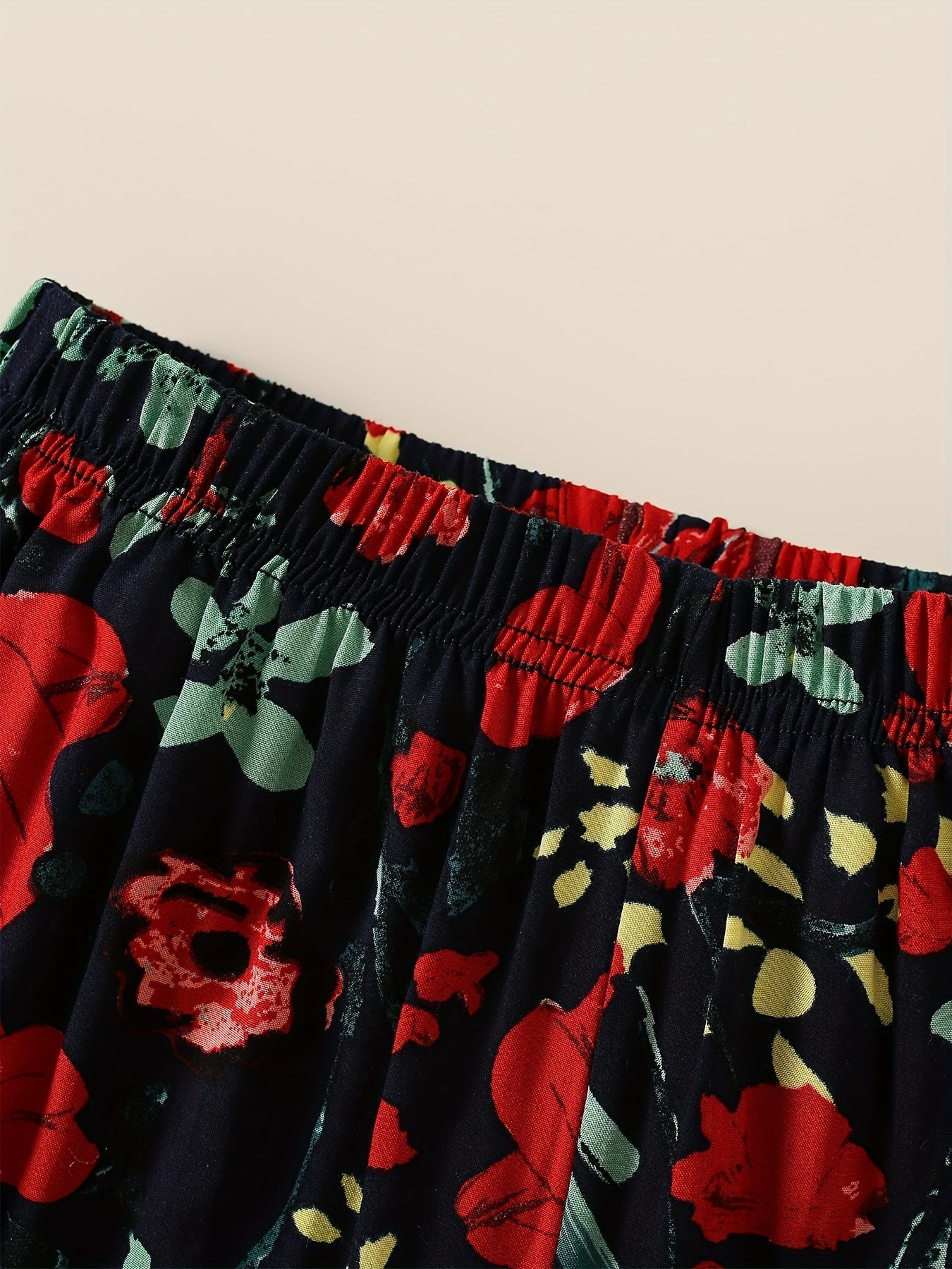 Girls' Rose Floral Print Casual Jogger Elastic Waist Trousers