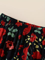 Girls' Rose Floral Print Casual Jogger Elastic Waist Trousers