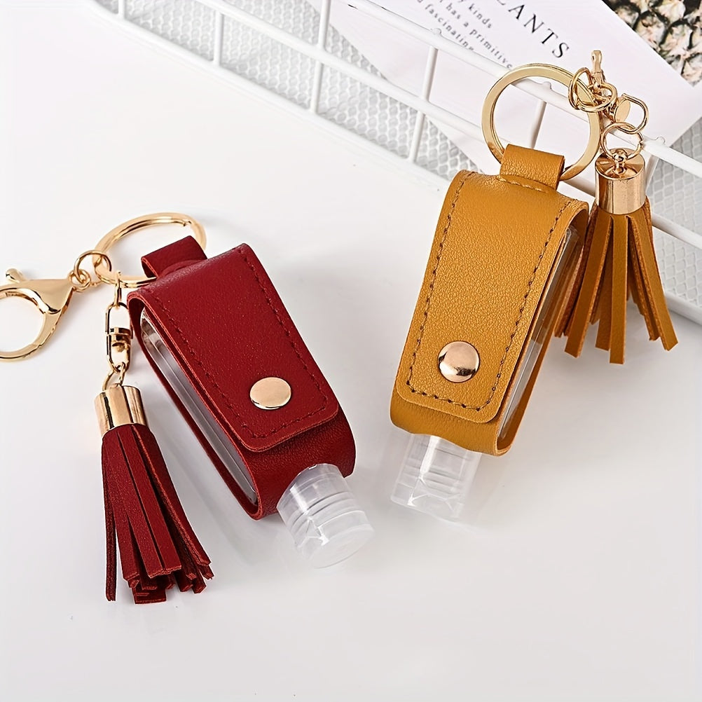 5pcs 30ML Dispenser Bottle Tassel Keychain PU Leather Case Empty Bottle Keychain