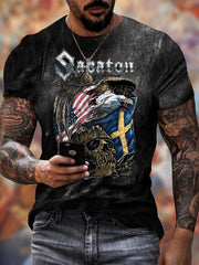 Skull Eagle Flag Pattern Print Men's Short Sleeve T-shirt Graphic Tee