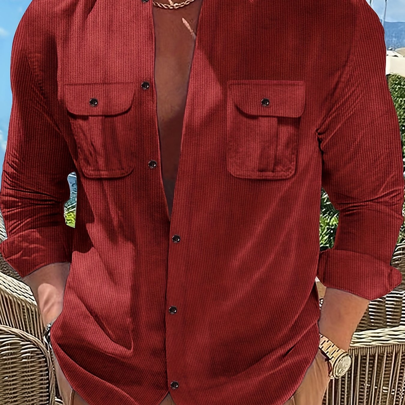 Men's Casual Long Sleeve Shirt With Chest Pocket