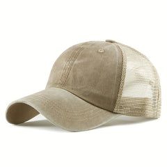 Distressed Ponytail Baseball Cap Mesh Breathable Dad Hat Vintage Trucker Hats