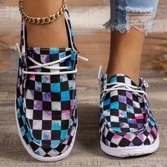 Women's Colorful Plaid Walking Shoes Lightweight Low Top Sport Skate Shoes