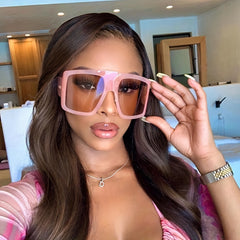 Oversized Shield Sunglasses Flat Top Gradient UV400
