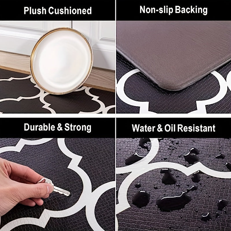 Moroccan Plaid Kitchen Mat Anti Fatigue Cushion Waterproof Non Slip