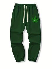 Leaf Print Drawstring Sweatpants Loose Fit Pants Men's Casual Joggers