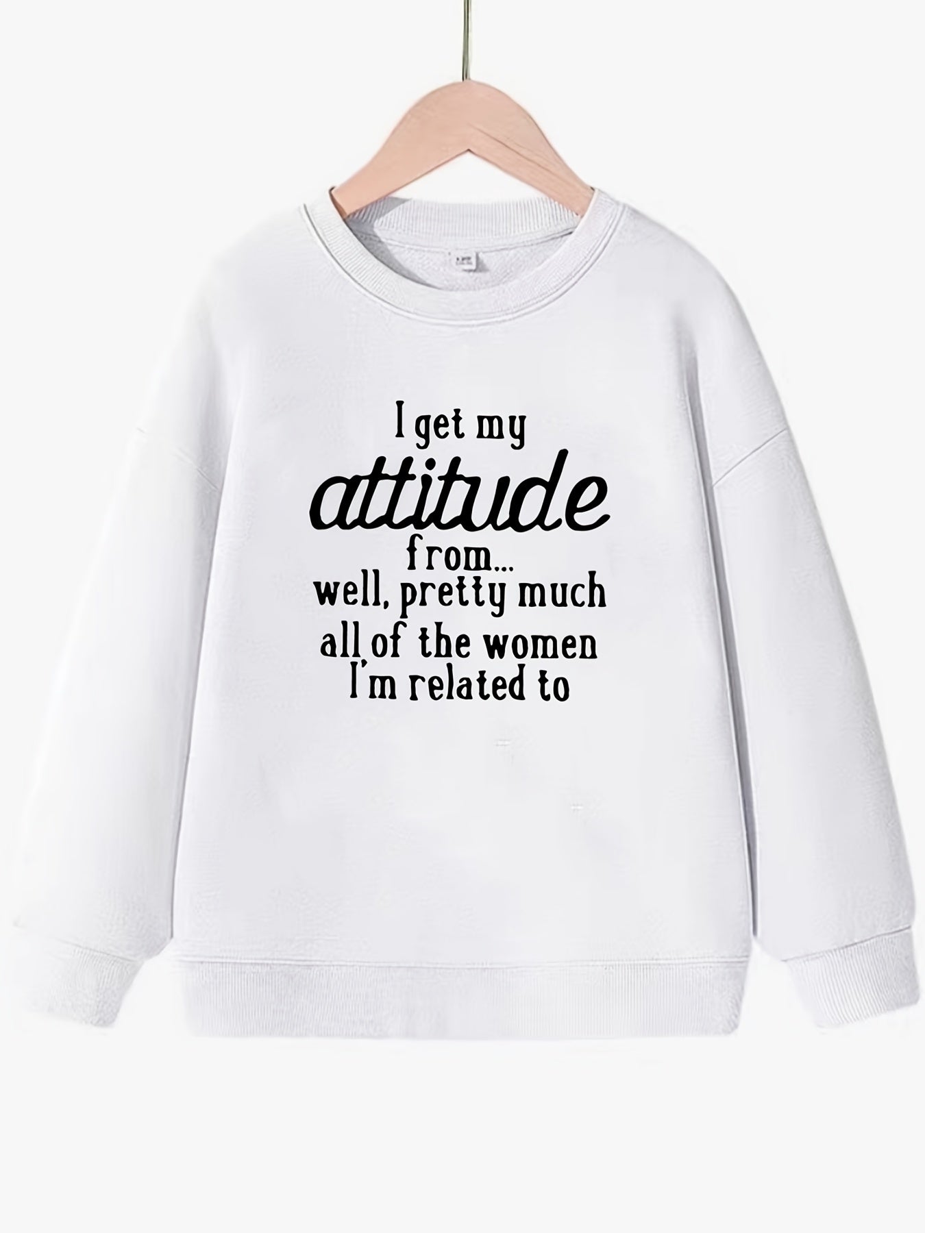 Attitude Letter Pattern Round Neck Sweatshirt for Girls