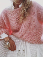 Casual Solid Round Neck Long Sleeve Sweater
