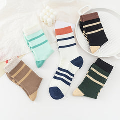 5 Pairs Striped Sports Socks Cotton Mid Tube Women's Stockings