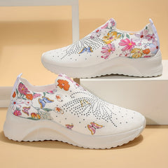 Women's Rhinestone Platform Sneakers Casual Flower & Butterfly Shoes