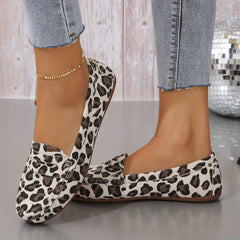 Leopard Print Ballet Flats Round Toe Slip On Lightweight Shoes