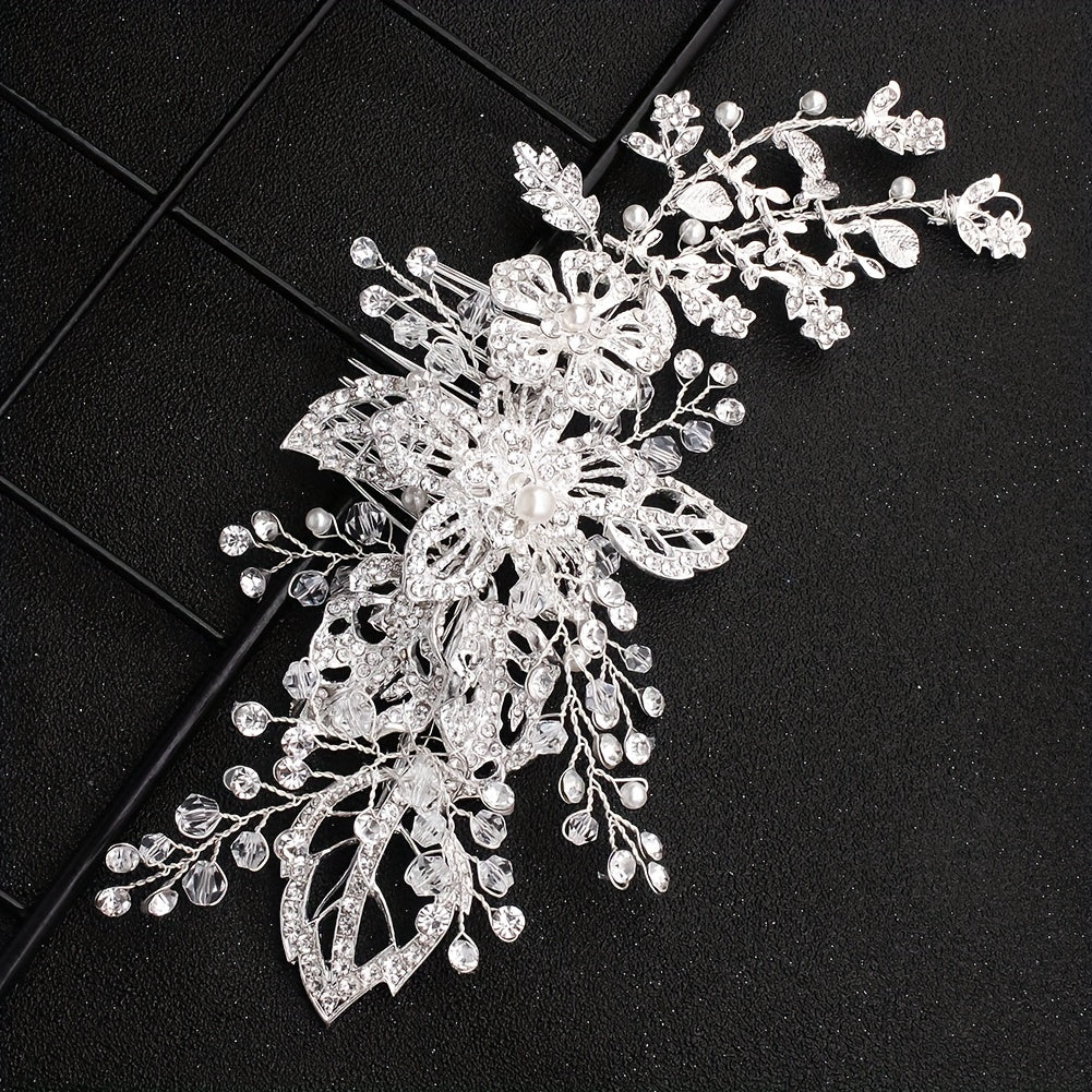 Rhinestone Flower Hair Comb Bridal Wedding Headwear Hair Styling Accessory