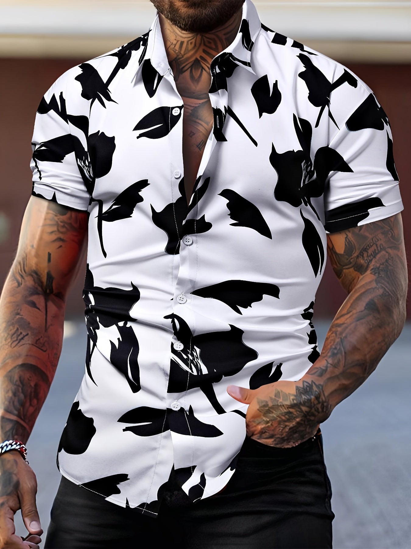 Abstract Print Men's Short Sleeve Shirt for Summer Vacation