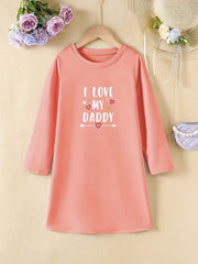 Girls' Letter Print Long Sleeve Casual Dress For Spring Fall