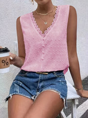 Lace Trim Tank Top V Neck Sleeveless Summer Top