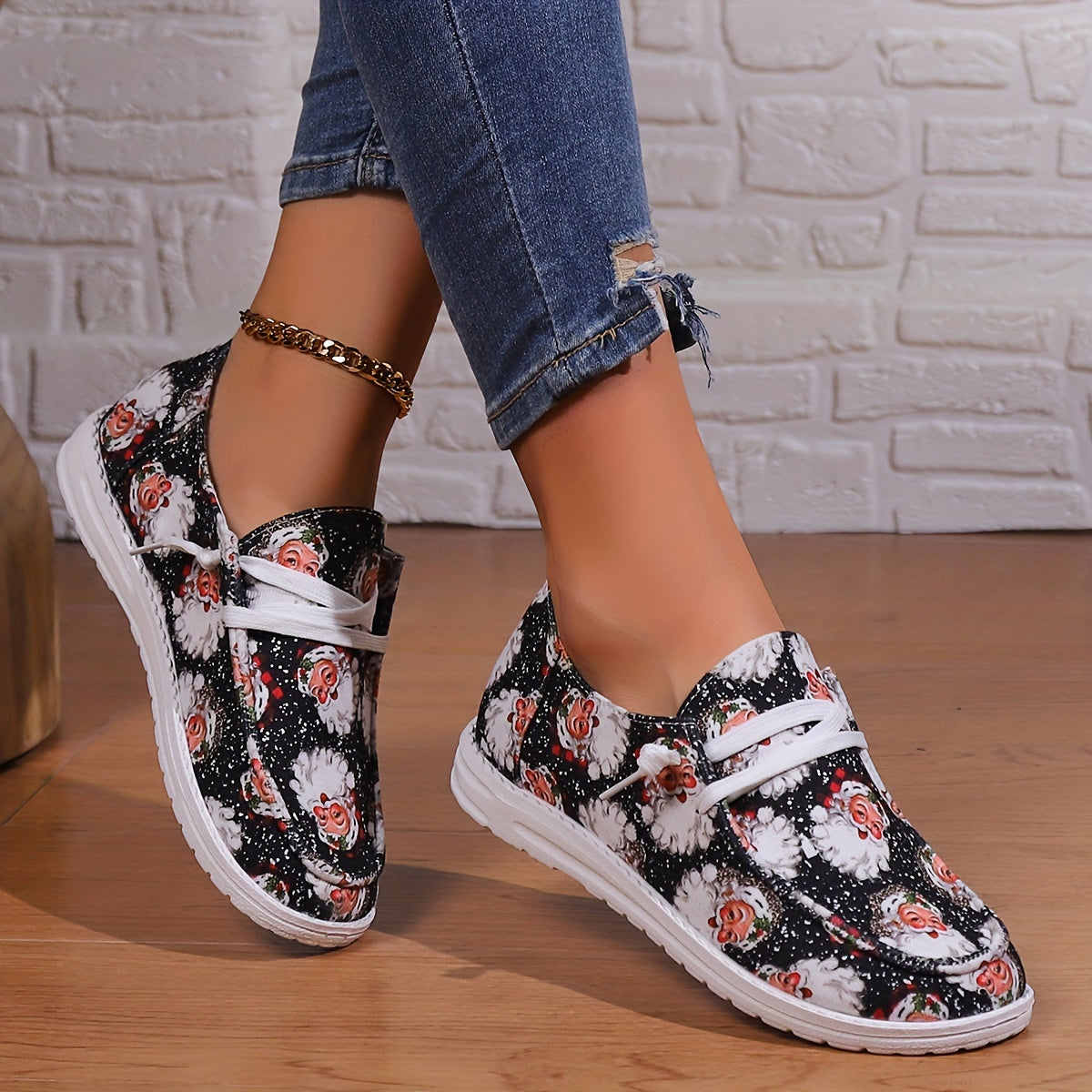 Christmas Santa Print Soft Sole Canvas Sneakers