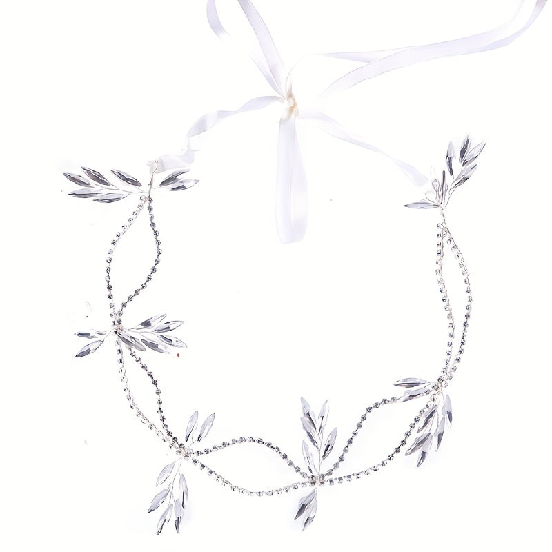 Rhinestone Headband With Long Ribbon Bridal Head Piece Hair Accessories