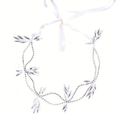 Rhinestone Headband With Long Ribbon Bridal Head Piece Hair Accessories